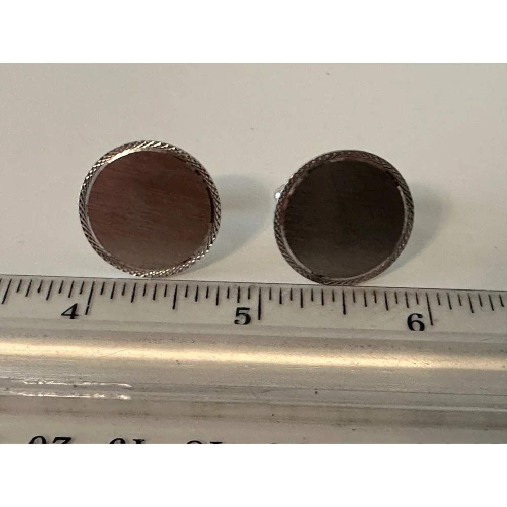 Lamode Sterling Silver Cufflinks Round Etched Edges Signed Circles 925‎